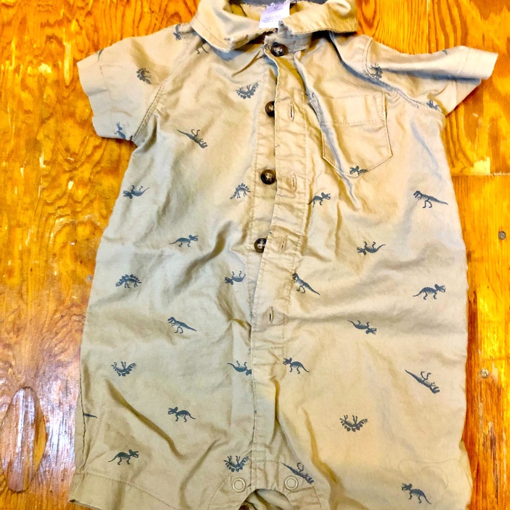 Khaki Short Onesie with dinosaurs! 5/$20